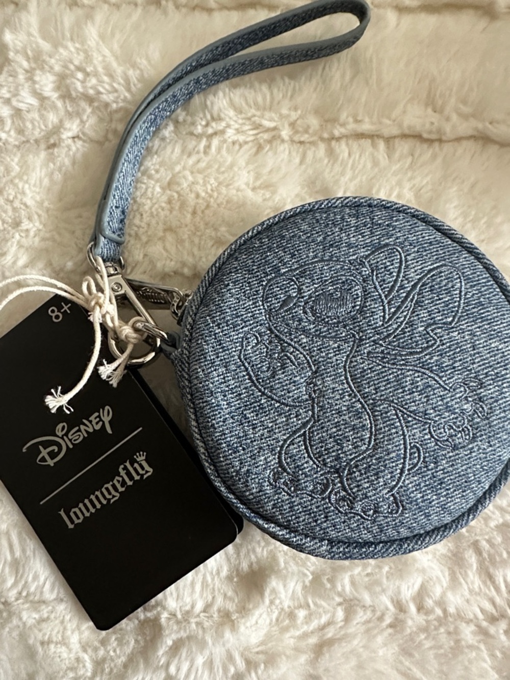 Blue Denim Stitch Round Wristlet Coin Purse Loungefly NWT